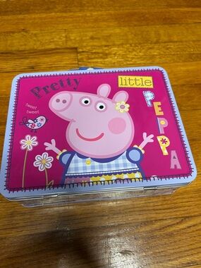 Peppa Pig Bright Pink Metal Lunchbox with Purple Trim
